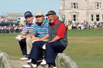 19 Jul 2000:  Tom Watson, Jack Nicklaus and Roberto de Vicenzo on the Swilken Bridge during the Champions Challenge before the British Open on the Old Course at St Andrews in Scotland. \ Mandatory Credit:  Stephen Munday/Getty Images