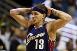 ORLANDO, FL - MAY 30:  Delonte West #13 of the Cleveland Cavaliers reacts after a play against the Orlando Magic in Game Six of the Eastern Conference Finals during the 2009 Playoffs at Amway Arena on May 30, 2009 in Orlando, Florida. NOTE TO USER: User expressly acknowledges and agrees that, by downloading and or using this photograph, User is consenting to the terms and conditions of the Getty Images License Agreement  (Photo by Elsa/Getty Images)