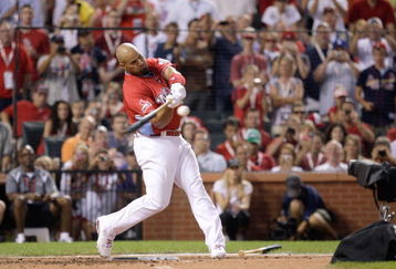 ST. LOUIS, MO - JULY 13: National League All-Star Albert Pujols of the St. Louis Cardinals competes in the State Farm Home Run Derby at Busch Stadium on July 13, 2009 in St. Louis, Missouri. (Photo by Jamie Squire/Getty Images)