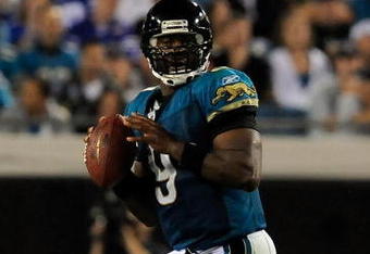 JACKSONVILLE, FL - DECEMBER 18:  David Garrard #9 of the Jacksonville Jaguars attempts a pass during the game against the Indianapolis Colts at Jacksonville Municipal Stadium on December 18, 2008 in Jacksonville, Florida.  (Photo by Sam Greenwood/Getty Images)