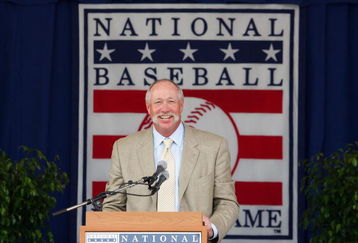 COOPERSTOWN, NY - JULY 27:  Hall of Fame inductee Rich 'Goose' Gossage gives his induction speech at Clark Sports Center during the Baseball Hall of Fame induction ceremony on July 27, 2008 in Cooperstown, New York.  (Photo by Jim McIsaac/Getty Images)
