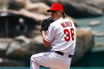 ANAHEIM, CA - JUNE 14:  Jered Weaver #36 of the Los Angeles Angels of Anaheim pitches against the San Diego Padres at Angel Stadium on June 14, 2009 in Anaheim, California. The Angels defeated the Padres 6-0.  (Photo by Jeff Gross/Getty Images)