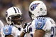 DETROIT , MI - NOVEMBER 27: LenDale White #25 of the Tennessee Titans celebrates a second quarter touchdown with Chris Johnson #28 while playing the Detroit Lions on November 27, 2008 at Ford Field in Detroit, Michigan. (Photo by Gregory Shamus/Getty Images)