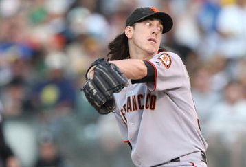 OAKLAND, CA - JUNE 23:  Tim Lincecum #55 of the San Francisco Giants pitches against the Oakland Athletics during a Major League Baseball game on June 23, 2009 at the Oakland Coliseum in Oakland, California.  (Photo by Jed Jacobsohn/Getty Images)