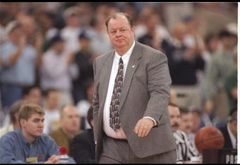 14 Mar 1996:  Head coach Jack Bruen of the Colgate Red Raiders looks on during a game against the Connecticut Huskies at the RCA Dome in Indianapolis, Indiana.  UConn won the game 68-57. Mandatory Credit: Jamie Squire/Allsport