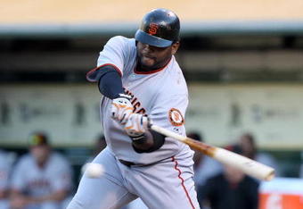 OAKLAND, CA - JUNE 23:  Pablo Sandoval #48 of the San Francisco Giants hits an RBI triple in the first inning against the Oakland Athletics during a Major League Baseball game on June 23, 2009 at the Oakland Coliseum in Oakland, California.  (Photo by Jed Jacobsohn/Getty Images)