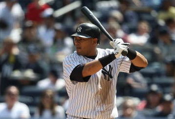 NEW YORK - MAY 02:  Melky Cabrera #53 of the New York Yankees at bat against the Los Angeles Angels of Anaheim at Yankee Stadium on May 2, 2009 in the Bronx borough of New York City.  (Photo by Nick Laham/Getty Images)