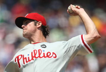 NEW YORK - MAY 24:  Cole Hamels #35 of the Philadelphia Phillies pitches against the New York Yankees on May 24, 2009 at Yankee Stadium in the Bronx borough of New York City.  (Photo by Nick Laham/Getty Images)