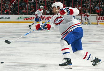 PHILADELPHIA - FEBRUARY 27:  Tom Kostopoulos #6 of the Montreal Canadiens skates against the Philadelphia Flyers on February 27, 2009 at Wachovia Center in Philadelphia, Pennsylvania. The Habs defeated the Flyers 4-3 in overtime.  (Photo by Jim McIsaac/Getty Images)