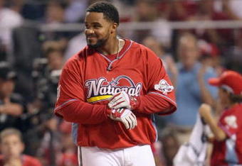 ST LOUIS, MO - JULY 13: National League All-Star Prince Fielder of the Milwaukee Brewers competes in the State Farm Home Run Derby at Busch Stadium on July 13, 2009 in St. Louis, Missouri. (Photo by Jamie Squire/Getty Images)