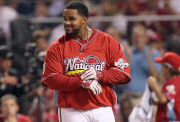 ST LOUIS, MO - JULY 13: National League All-Star Prince Fielder of the Milwaukee Brewers competes in the State Farm Home Run Derby at Busch Stadium on July 13, 2009 in St. Louis, Missouri. (Photo by Jamie Squire/Getty Images)