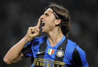 MILAN, ITALY - MAY 02:  Zlatan Ibrahimovic of Inter celebrates a goal during the Serie A match between Inter and Lazio at the Stadio Meazza on May 02, 2009 in Milan, Italy. (Photo by New Press/Getty Images)