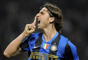 MILAN, ITALY - MAY 02:  Zlatan Ibrahimovic of Inter celebrates a goal during the Serie A match between Inter and Lazio at the Stadio Meazza on May 02, 2009 in Milan, Italy. (Photo by New Press/Getty Images)
