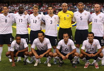 CHICAGO - JUNE 06: The starting 11 players for the United States (Back L-R) Clint Dempsey #8, Jozy Altidore #17, Jonathan Spector #12, Carlos Bocanegra #3,Tim Howard #1, Oguchi Onyewu #5, Conor Casey #11; (Front L-R) Ricardo Clark #2, Pablo  Mastroeni #4, Landon Donovan #10 and Jonathan Bornstein #13 pose before a FIFA 2010 World Cup Qualifying match against Honduras on June 6, 2009 at Soldier Field in Chicago, Illinois. (Photo by Jonathan Daniel/Getty Images)