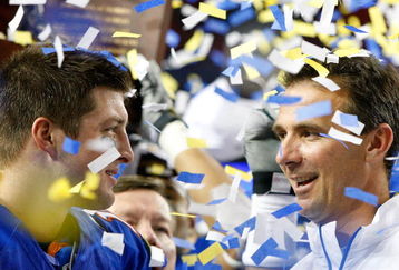 ATLANTA - DECEMBER 06:  Quarterback Tim Tebow #15 of the Florida Gators talks with head coach Urban Meyer as they celebrate their 31-20 win over the Alabama Crimson Tide in the SEC Championship on December 6, 2008 at the Georgia Dome in Atlanta, Georgia.  (Photo by Kevin C. Cox/Getty Images)