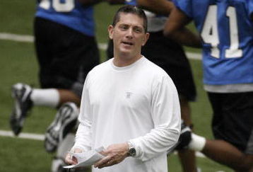 ALLEN PARK, MI - MAY 01:  Head coach Jim Schwartz of the Detroit Lions looks on during rookie orientation camp at the Detroit Lions Headquarters and Training Facility on May 1, 2009 in Allen Park, Michigan.  (Photo by Gregory Shamus/Getty Images)