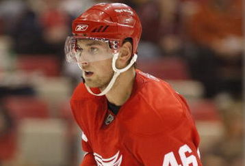 DETROIT - SEPTEMBER 26:  Jakub Kindl #46 of the Detroit Red Wings skates in a pre-season game against the Boston Bruins on September 26, 2008 at the Joe Louis Arena in Detroit, Michigan. The Bruins defeated the Red Wings 2-1. (Photo by Claus Andersen/Getty Images)