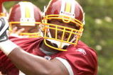 ASHBURN, VA - MAY 1:  Albert Haynesworth #92 of the Washington Redskins runs through drills during minicamp on May 1, 2009 at Redskins Park in Ashurn, Virginia.   (Photo by Mitchell Layton/Getty Images)
