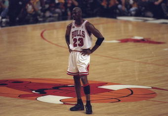 10 Jun 1998:  Michael Jordan #23 of the Chicago Bulls looks on during the NBA Finals Game 4 against the Utah Jazz at the United Center in Chicago, Illinois.  The Bulls defeated the Jazz 86-82. Mandatory Credit: Jonathan Daniel  /Allsport