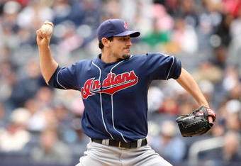 NEW YORK - APRIL 19:  Carl Pavano #44 of the Cleveland Indians pitches against the New York Yankees at Yankee Stadium on April 19, 2009 in the Bronx borough of New York City.  (Photo by Ezra Shaw/Getty Images)