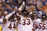 INDIANAPOLIS - SEPTEMBER 07:  Kevin Payne #44 and Charles Tillman #33 of the Chicago Bears signal for a safety during the NFL game against the Indianapolis Colts at Lucas Oil Stadium on September 7, 2008 in Indianapolis, Indiana.  The Bears defeated the Colts 29-13. (Photo by Andy Lyons/Getty Images)