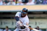 OAKLAND, CA - JUNE 23:  Pablo Sandoval #48 of the San Francisco Giants hits an RBI triple in the first inning against the Oakland Athletics during a Major League Baseball game on June 23, 2009 at the Oakland Coliseum in Oakland, California.  (Photo by Jed Jacobsohn/Getty Images)