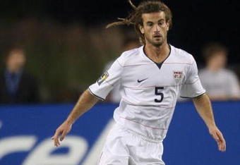 FOXBOROUGH, MA - JULY 11:  Kyle Beckerman #5 of USA battles  Haiti during 2009 CONCACAF Gold Cup competition at Gillette Stadium on July 11, 2009 in Foxborough, Massachusetts. USA and Haiti played to a 2-2 draw. (Photo by Jim Rogash/Getty Images)