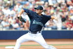 PEORIA, AZ - MARCH 08:   Ryan Rowland-Smith #18 of the Seattle Mariners pitches during a Spring Training game against the Arizona Diamondbacks at Peoria Stadium on March 8, 2009 in Peoria, Arizona.  (Photo by Lisa Blumenfeld/Getty Images)