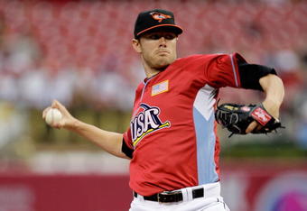 ST LOUIS, MO - JULY 12:  U.S. Futures All-Star Chris Tillman of the Baltimore Orioles pitches against the World Futures All-Star during the 2009 XM All-Star Futures Game at Busch Stadium on July 12, 2009 the in St. Louis, Missouri.  (Photo by Jamie Squire/Getty Images)
