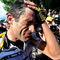 BESANCON, FRANCE - JULY 18:  George Hincapie of USA and team Colombia - High Road reacts after finishing stage 14 of the 2009 Tour de France from Colmar to Besancon on July 18, 2009 in Besancon, France. Hincapie cycled to the third place in the overall standings in stage 14 trailing 5 seconds behind the yellow jersey.  (Photo by Jasper Juinen/Getty Images)