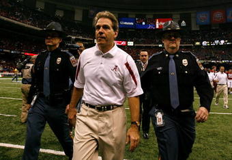 NEW ORLEANS - JANUARY 02:  Head coach Nick Saban of the Alabama Crimson Tide walks off the field after the Utah Utes defeated the Crimson Tide 31-17 in the 75th Allstate Sugar Bowl at the Louisiana Superdome on January 2, 2009 in New Orleans, Louisiana. The Utes defeated the Crimson Tide 31-17.  (Photo by Kevin C. Cox/Getty Images)