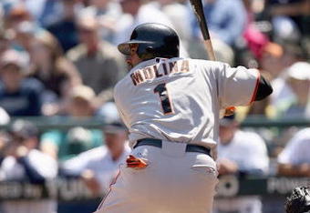 SEATTLE  - MAY 24:  Bengie Molina #1 of the San Francisco Giants gets ready at bat during the game against the Seattle Mariners on May 24, 2009 at Safeco Field in Seattle, Washington. (Photo by Otto Greule Jr/Getty Images)   