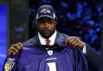 NEW YORK - APRIL 25:  Baltimore Ravens #23 draft pick Michael Oher poses for a photograph at Radio City Music Hall for the 2009 NFL Draft on April 25, 2009 in New York City  (Photo by Jeff Zelevansky/Getty Images)