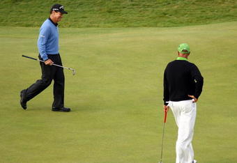 TURNBERRY, SCOTLAND - JULY 19:  Tom Watson of USA walks across the 18th green during a playoff against Stewart Cink of USA on the 18th green following the final round of the 138th Open Championship on the Ailsa Course, Turnberry Golf Club on July 19, 2009 in Turnberry, Scotland.  (Photo by Warren Little/Getty Images)