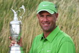 TURNBERRY, SCOTLAND - JULY 19:  Stewart Cink of USA poses with the Claret Jug after his victory in a play off against Tom Watson of USA  following the final round of the 138th Open Championship on the Ailsa Course, Turnberry Golf Club on July 19, 2009 in Turnberry, Scotland.  (Photo by David Cannon/Getty Images)