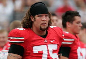COLUMBUS, OH - SEPTEMBER 8:  Alex Boone #75 of the Ohio State Buckeyes looks on during the game against the Akron Zips at Ohio Stadium on September 8, 2007 in Columbus, Ohio. Ohio State won 20-2. (Photo by David Maxwell/Getty Images)