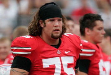COLUMBUS, OH - SEPTEMBER 8:  Alex Boone #75 of the Ohio State Buckeyes looks on during the game against the Akron Zips at Ohio Stadium on September 8, 2007 in Columbus, Ohio. Ohio State won 20-2. (Photo by David Maxwell/Getty Images)