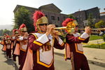 UNIVERSAL CITY, CA - JUNE 18:  The USC marching band performs at celebration of the re-opening of Courthouse Square at Universal Studios Hollywood on June 18, 2009 in Universal City, California. Courthouse Square has been fully restored following a four acre backlot fire in June 2008. The Square has been featured in movies such as 'Back to the Future,' 'Gremlins,' and 'Bye Bye Birdie.'  (Photo by Charley Gallay/Getty Images)