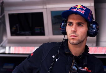 BARCELONA, SPAIN - MAY 08:  Jaime Alguersuari of Spain and Carlin Motorsport is seen on the Scuderia Toro Rosso pitwall during practice for the Spanish Formula One Grand Prix at the Circuit de Catalunya on May 8, 2009 in Barcelona, Spain.  (Photo by Peter Fox/Getty Images)