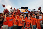 AUBURN, AL - SEPTEMBER 20: Auburn fans cheer as defensive lineman Sen'Derrick Marks #94 of the Auburn Tigers is announced prior to taking on the LSU Tigers missed a field goal at Jordan-Hare Stadium on September 20, 2008 in Auburn, Alabama. (Photo by Doug Benc/Getty Images)