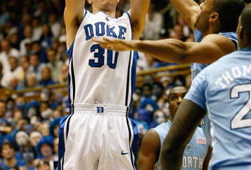 DURHAM, NC - FEBRUARY 11:  Jon Scheyer #30 of the Duke Blue Devils shoots a jump shot against the North Carolina Tar Heels during the game on February 11, 2009 at Cameron Indoor Stadium in Durham, North Carolina.  (Photo by Kevin C. Cox/Getty Images)