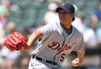 OAKLAND, CA - JULY 1:  Fu-Te Ni #59 of the Detroit Tigers pitches against the Oakland Athletics during a Major League Baseball game on July 1, 2009 at the Oakland Coliseum in Oakland, California. (Photo by Jed Jacobsohn/Getty Images)