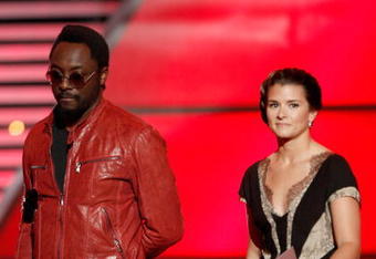 LOS ANGELES, CA - JULY 15:  Musician will.i.am and driver Danica Patrick walk onstage during the 2009 ESPY Awards held at Nokia Theatre LA Live on July 15, 2009 in Los Angeles, California. The 17th annual ESPYs will air on Sunday, July 19 at 9PM ET on ESPN.  (Photo by Kevin Winter/Getty Images)