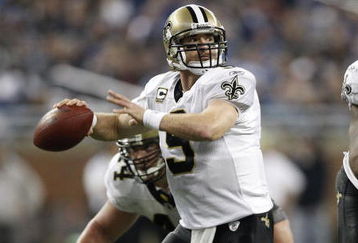 DETROIT - DECEMBER 21: Quarterback Drew Brees #9 of the New Orleans Saints drops back to pass in the third quarter against the Detroit Lions on December 21, 2008 at Ford Field in Detroit, Michigan. The Saints defeated the Lions 42-7.  (Photo by Leon Halip/Getty Images)