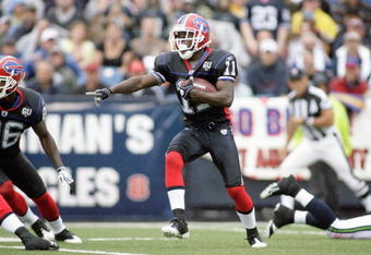 ORCHARD PARK, NY - SEPTEMBER 7:  Roscoe Parrish #11 of the Buffalo Bills carries the ball during the game against the Seattle Seahawks on September 7, 2008 at Ralph Wilson Stadium in Orchard Park, New York. ( Photo by: Rick Stewart/Getty Images)
