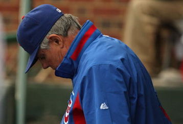 CHICAGO - JULY 08: Manager Lou Piniella #41 of the Chicago Cubs paces in the dugout during a game against the Atlanta Braves on July 8, 2009 at Wrigley Field in Chicago, Illinois. The Braves defeated the Cubs 4-1. (Photo by Jonathan Daniel/Getty Images)