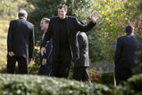 FALLS CHURCH, VA - OCTOBER 31:  Former Boston Celtics player Kevin McHale (C) waves as he leaves Red Auerbach's graveside service at King David Memorial Cemetery October 31, 2006 in Falls Church, Virginia. Auerbach, who led the Boston Celtics to 16 NBA championships as either coach, general manager or club president, died October 28 at the age of 89.  (Photo by Chip Somodevilla/Getty Images)