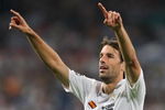MADRID, SPAIN - SEPTEMBER 17:  Ruud van Nistelrooy of Real Madrid celebrates scoring the second goal during the UEFA Champions League Group H match between Real Madrid and BATE Borisov at the Santiago Bernabeu stadium on September 17, 2008 in Madrid, Spain.  (Photo by Jasper Juinen/Getty Images)