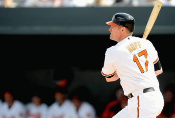 FORT LAUDERDALE, FL - FEBRUARY 26: Aubrey Huff #17 of the Baltimore Orioles bats against the St. Louis Cardinals during a spring training game at Fort Lauderdale Stadium on February 26, 2009 in Fort Lauderdale, Florida. (Photo by Rob Tringali/Getty Images)