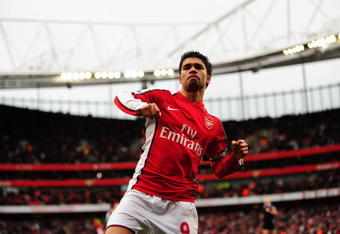 LONDON - MARCH 08:  Eduardo of Arsenal celebrates scoring his team's second goal during the the FA Cup Sponsored by E.on 5th round match between Arsenal and Burnley at Emirates Stadium on March 8, 2009 in London, England.  (Photo by Mike Hewitt/Getty Images)